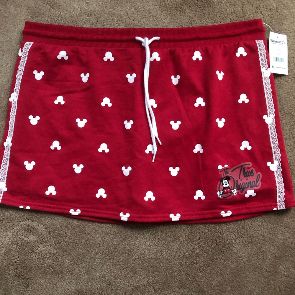 Disney Mickey Mouse Red Women's Skort skirt w/ lace sz L